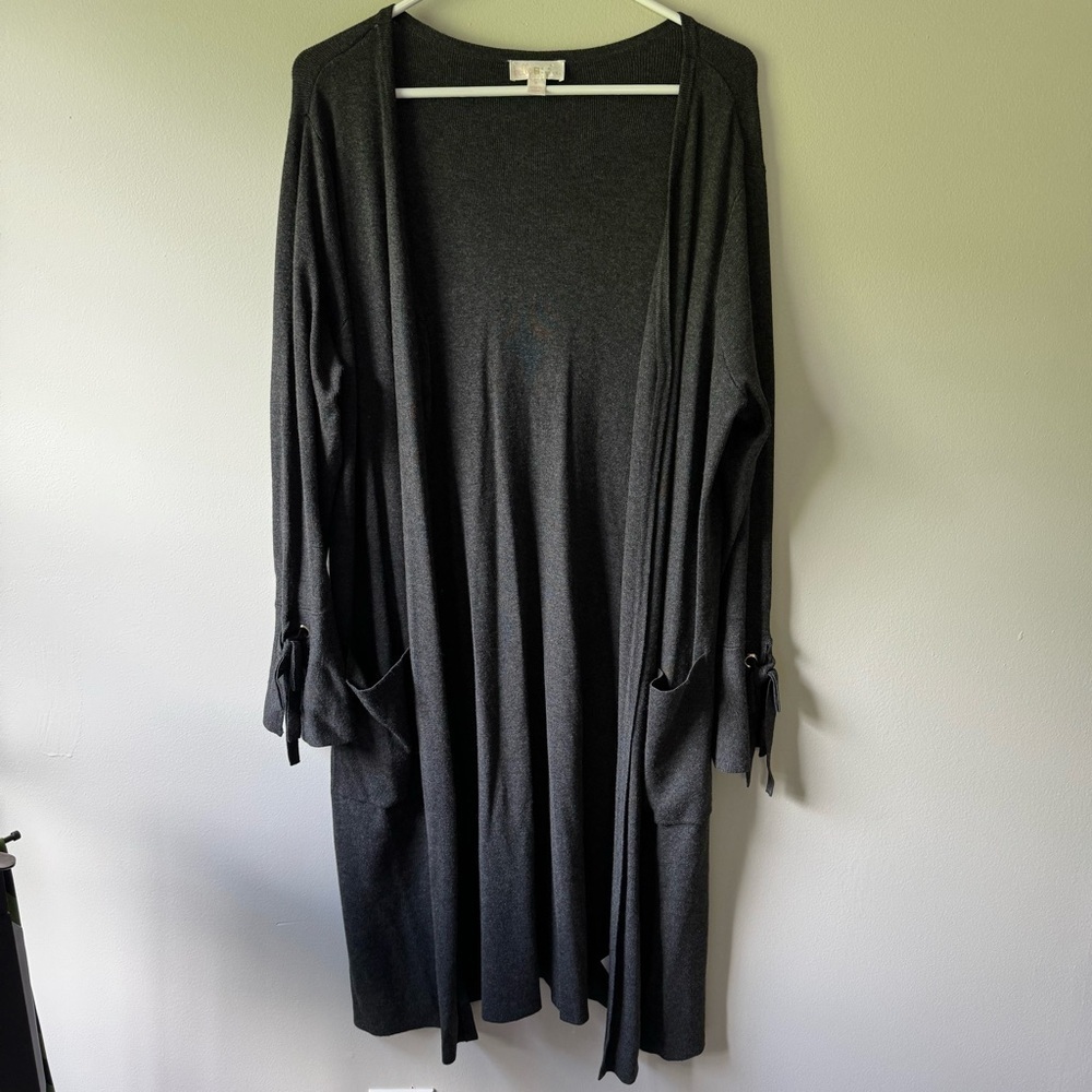 Kim Gravel Long Line Open Cardigan Charcoal Gray Grommet Minimaist Lagenlook